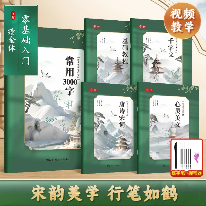 书行【瘦金体硬笔教程】0基础入门宋徽宗瘦金体硬笔练字帖全套五本