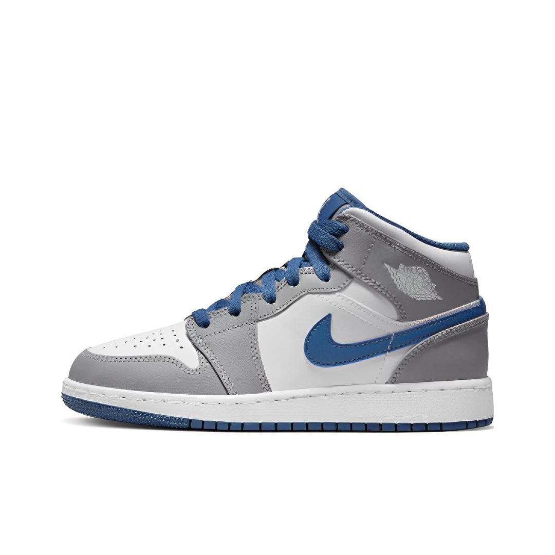 AIR JORDAN 1 MID AJ1 GS灰白蓝女运动休闲中帮篮球鞋DQ8423-014