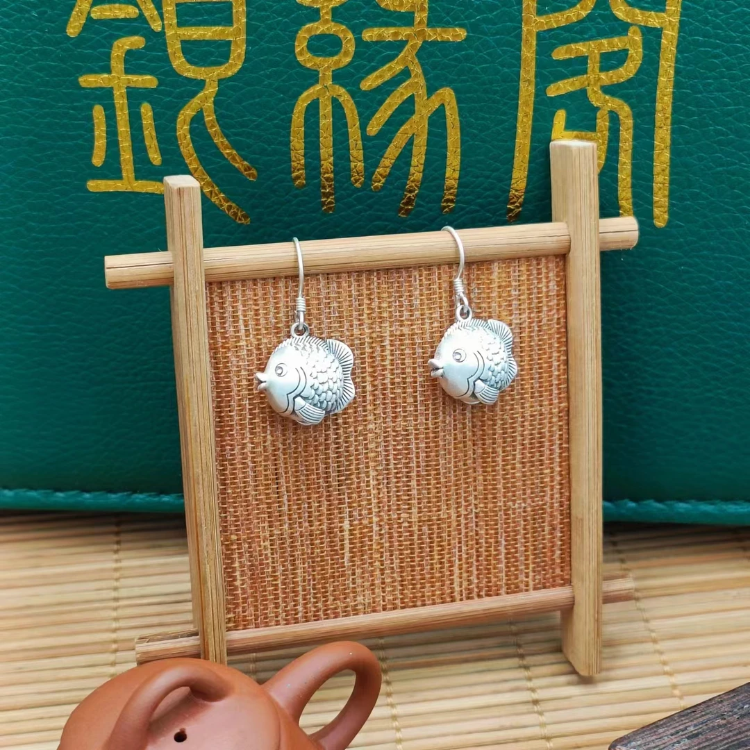 925银耳饰 【银缘阁】s925嘟嘟鱼耳钩可爱民族风复古精美送人