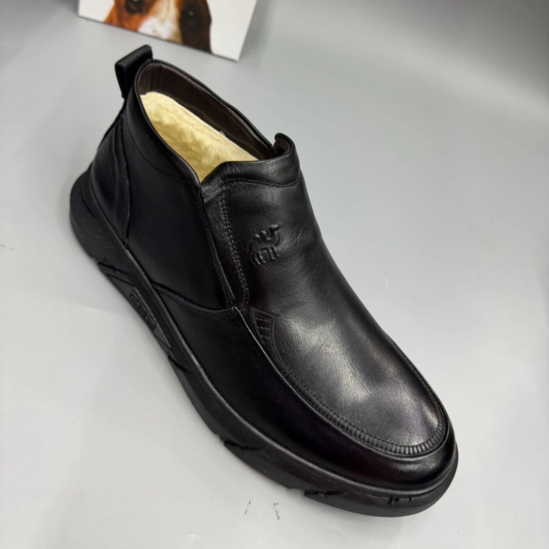 冬季加厚男鞋真皮羊绒高帮加绒皮鞋保暖抗寒软皮鞋