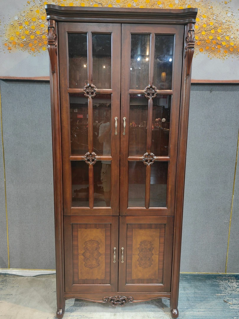 SG107 两门书柜 900*450*2100   美式古典客厅雕花复古酒柜11