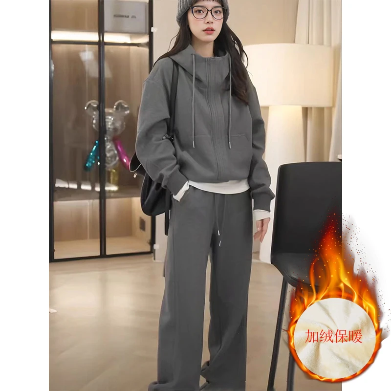 D3016束脚裤加绒小个子定制洋气休闲运动套装女冬时尚卫衣两件套