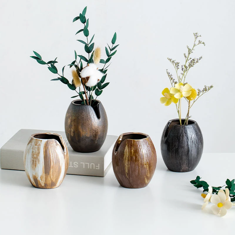 侘寂风复古做旧陶瓷花瓶装饰干花水养客厅中式禅意桌面小摆件