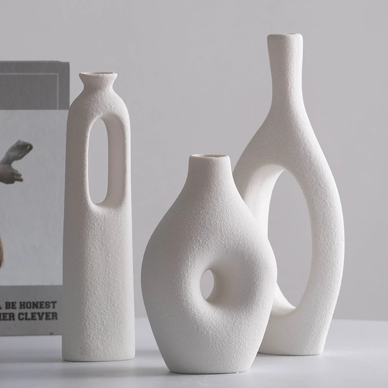 简约现代白色陶瓷摆件客餐厅玄关电视柜居家装饰品创意工艺品花瓶
