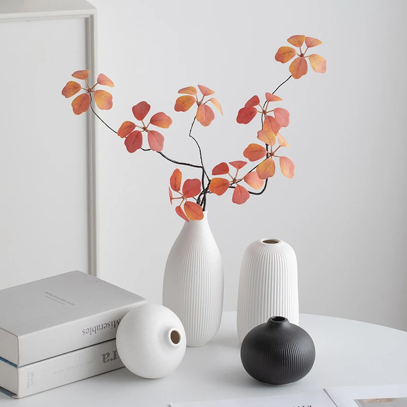 宿雨白色陶瓷装饰小花瓶干花鲜花花瓶玄关桌面高级感插花摆件花器