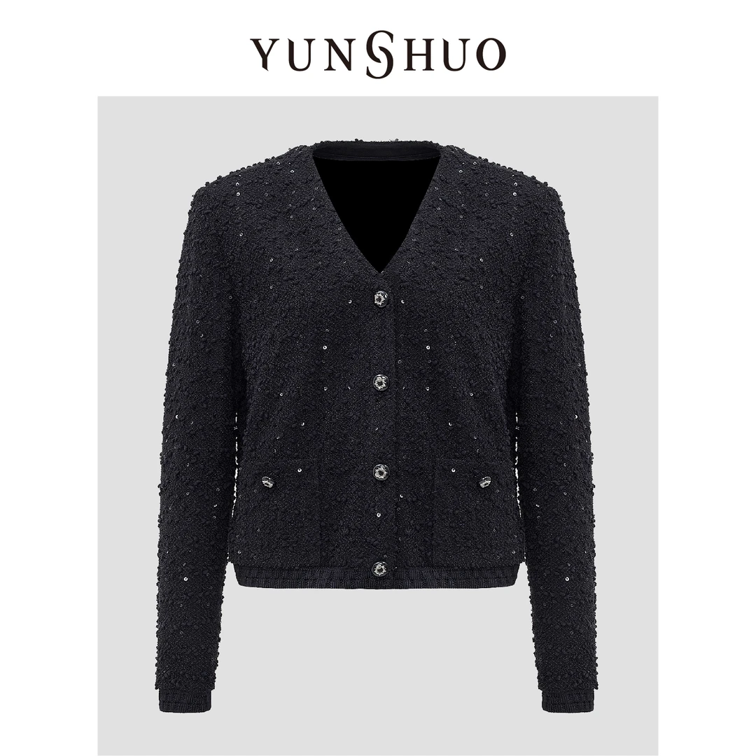 YUNSHUO允硕2024秋季新款时尚气质亮片小香风百搭简约外套455456