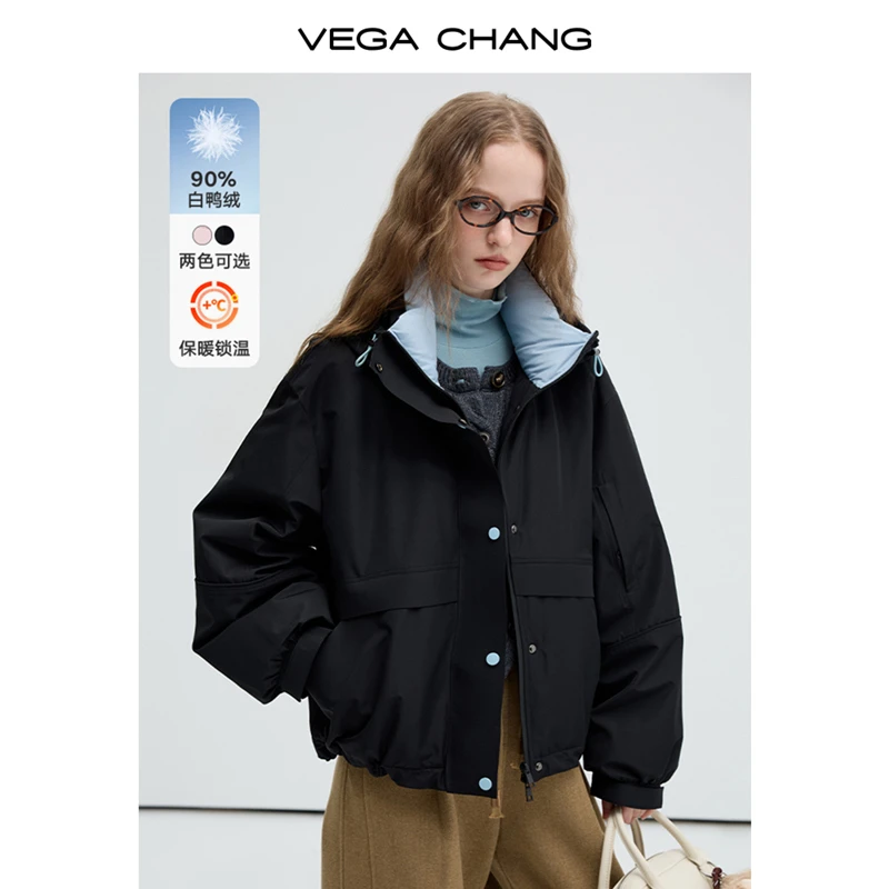 VEGA CHANG短款羽绒服女2024冬季新款韩系百搭加厚保暖鸭绒外套