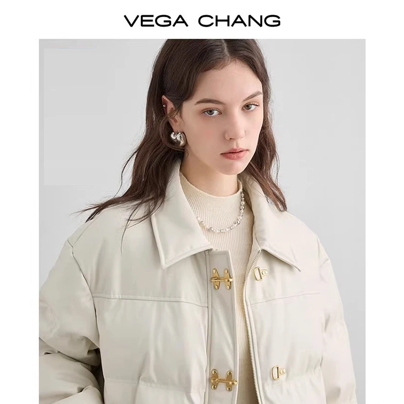 VEGA CHANG皮羽绒服2024秋冬新款白鸭绒保暖防水哑光小短款羽绒服
