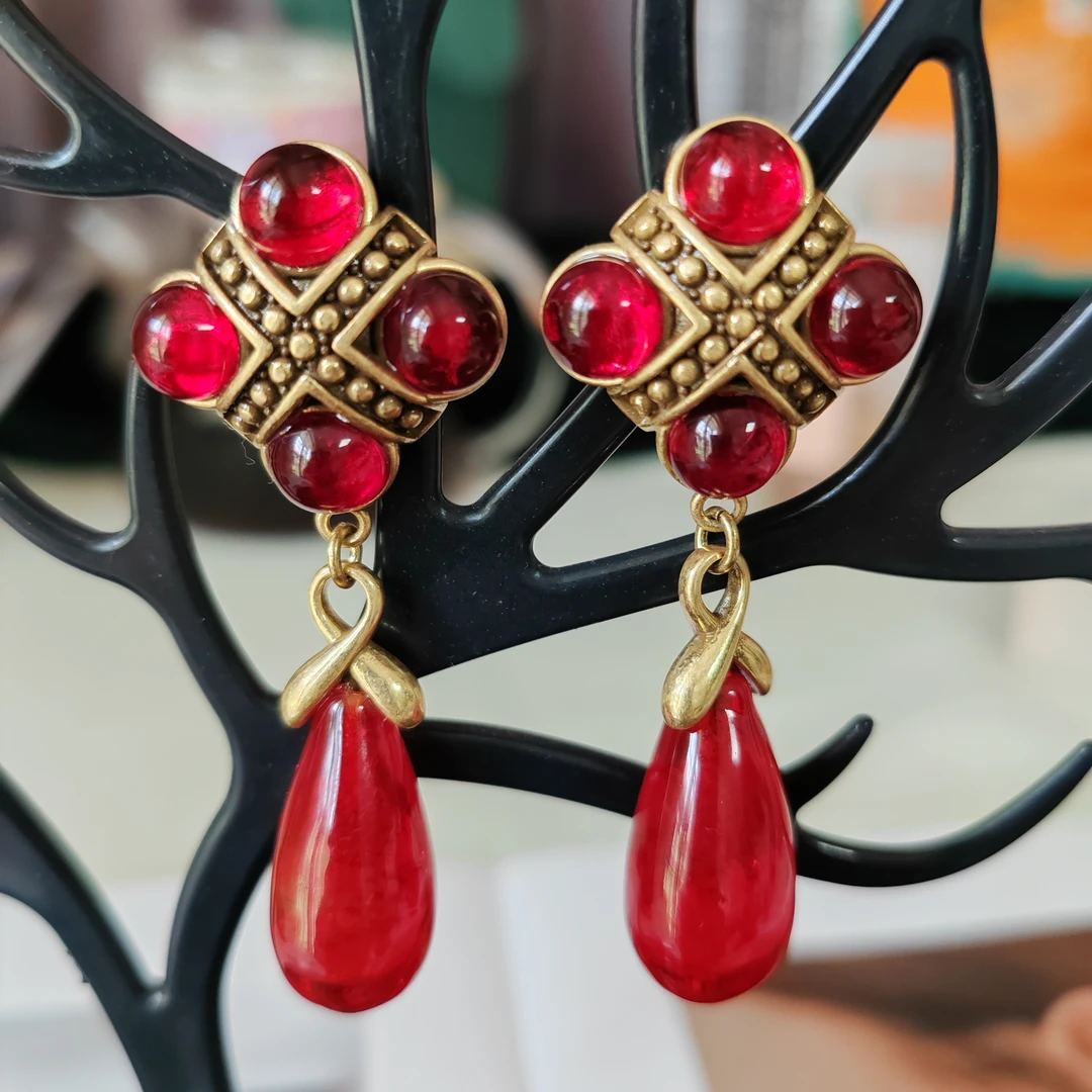 复古 气质红色饰品  气质法式重工手工中古宫廷风轻奢时尚