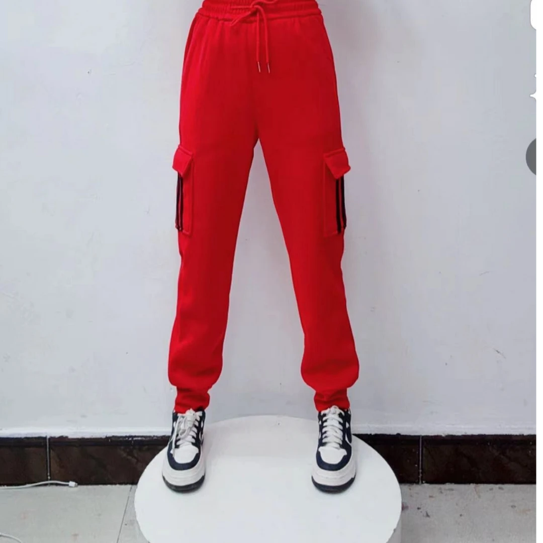 齐小姐秋冬加绒加厚时尚休闲拼接拉条个性潮流显瘦松紧运动女裤