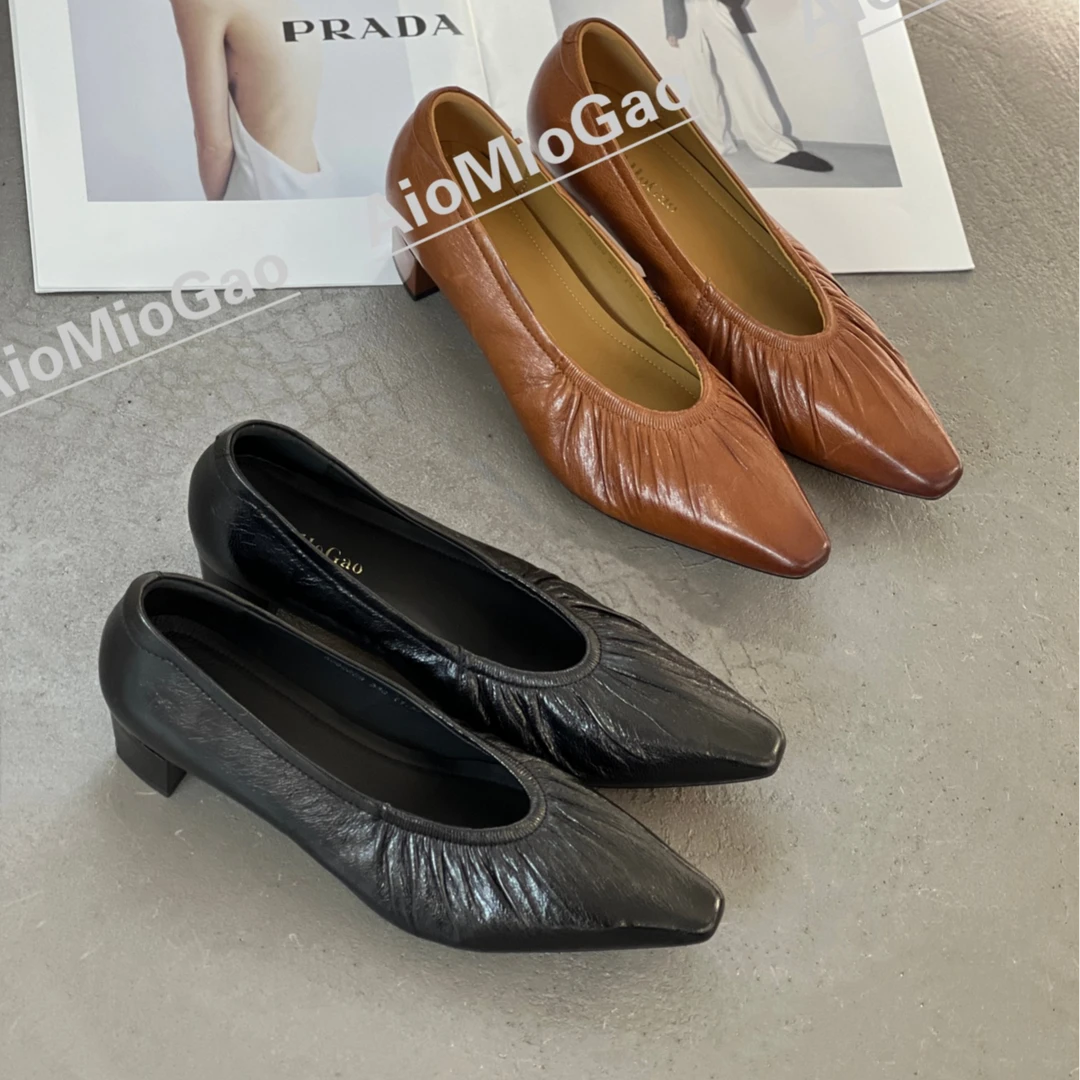 女鞋时尚百搭粗跟尖头鞋子000259