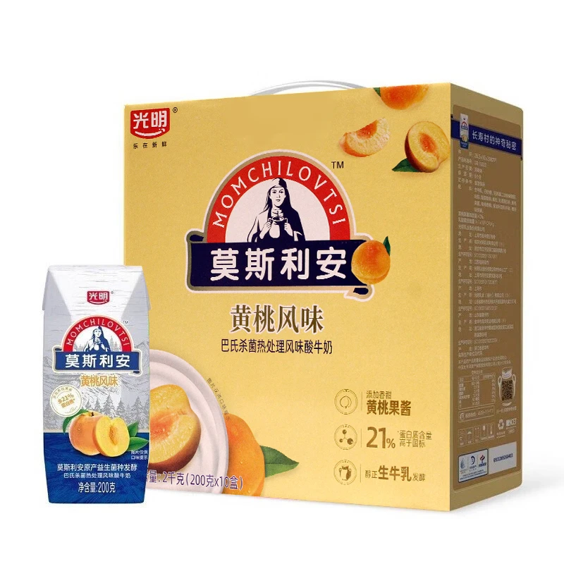 6月产光明牛奶莫斯利安黄桃风味酸牛奶200g*10家庭儿童学生早餐奶