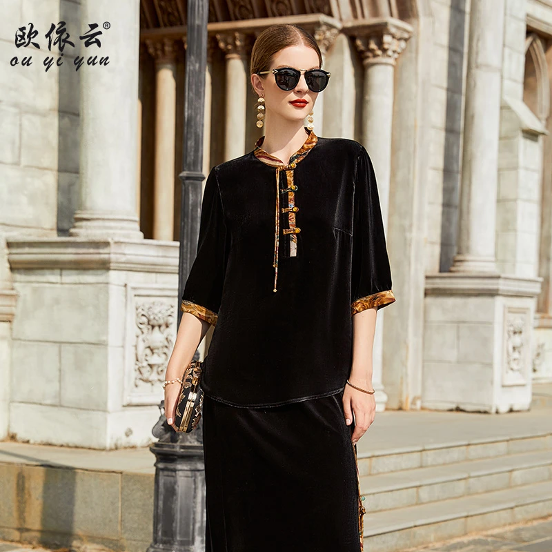 36159欧依云中年妈妈秋装桑蚕丝上衣大码显瘦洋气减龄新中式