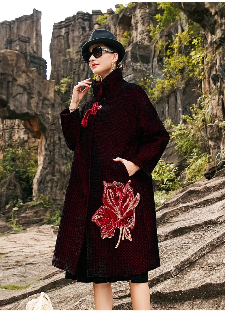 30951中老年洋气妈妈棉服中长款高贵金丝绒棉衣厚外套中长款新品