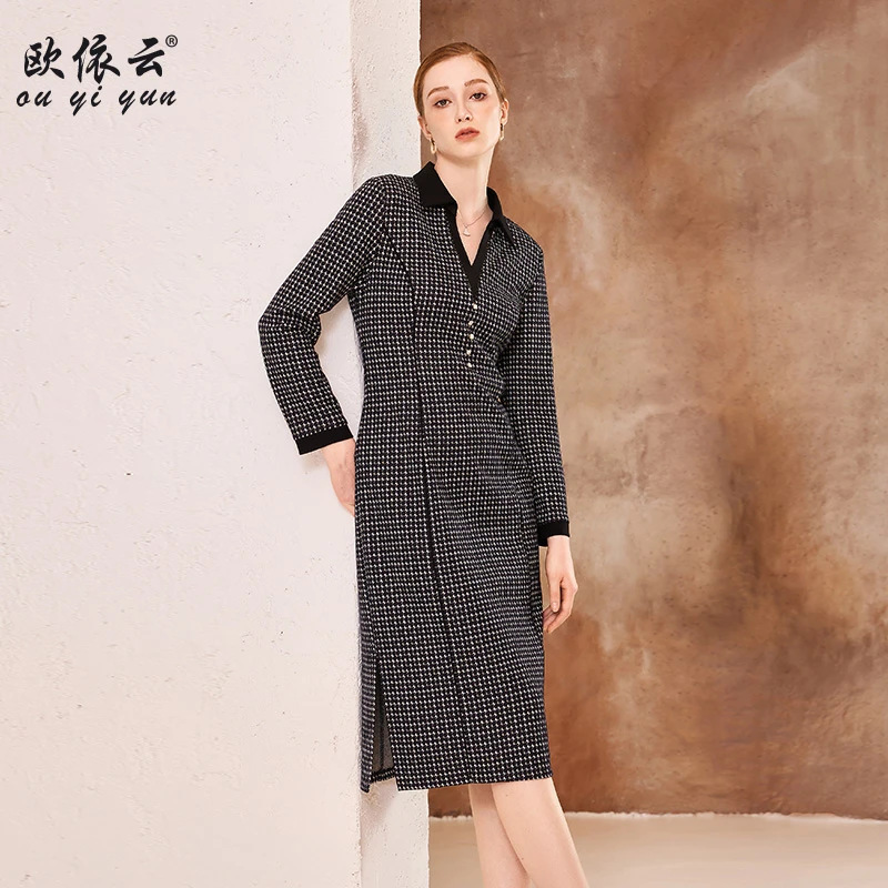 38650欧依云中年妈妈秋装过膝裙子修身2024新款气质优雅显高显瘦