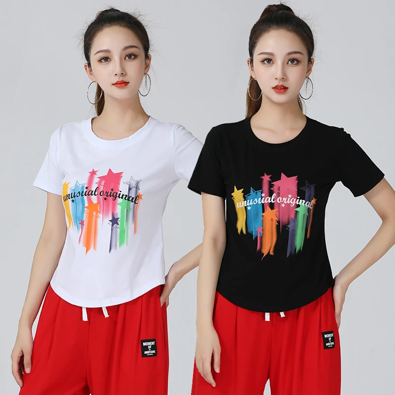 广场舞服装短袖上衣跳舞服装圆领半袖曳步舞舞蹈服女夏季士休闲衣
