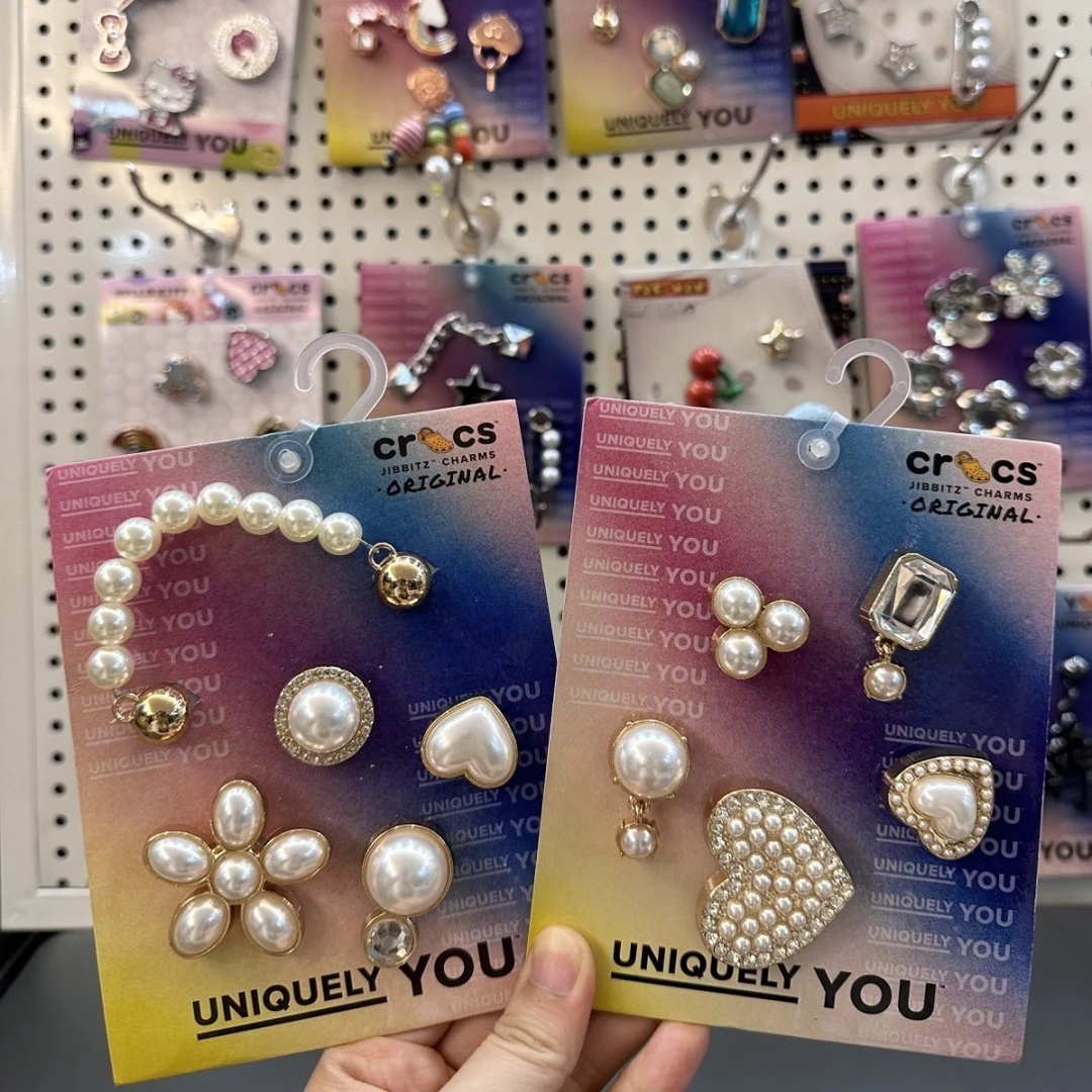 专柜同款洞洞鞋花鞋扣配饰智必星配件高级金属珍珠链条宝石钻石d1