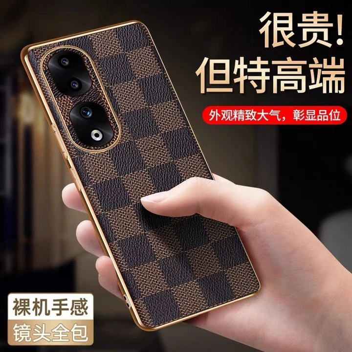 【电镀格纹+奢华质感】适用于荣耀90 Pro手机壳防摔全包镜头保护