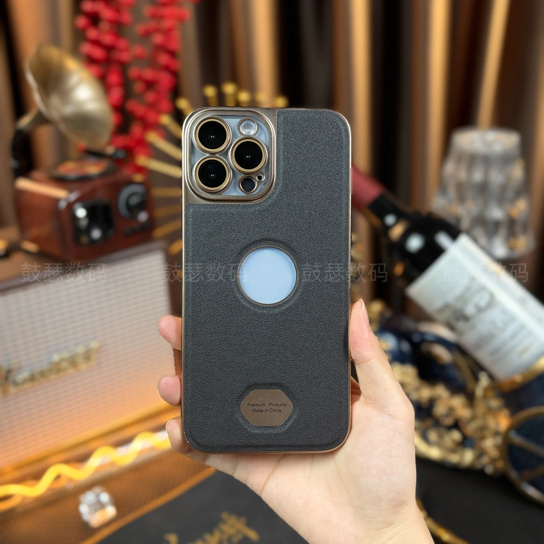 适用于苹果13 Pro Max手机壳防摔电镀沙漠金iPhone保护壳商务皮纹