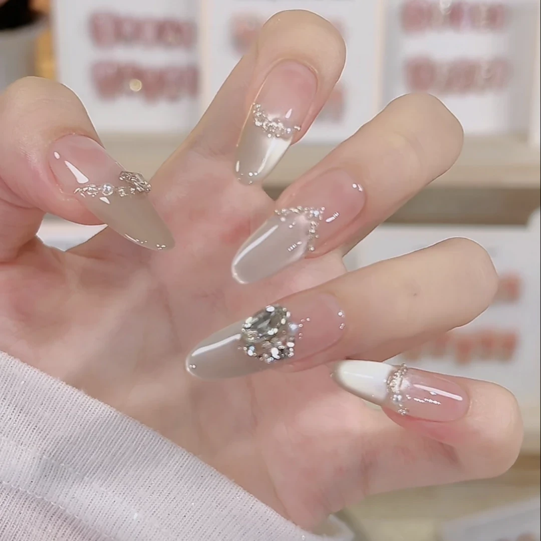 【塞纳河畔】轻奢冰透法式猫眼清冷感显白纯手工穿戴甲