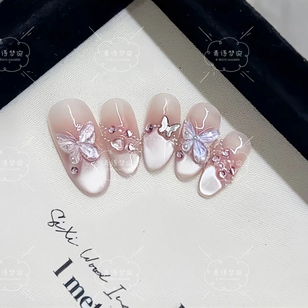 【蝶之翼】 冰透腮红立体蝴蝶温柔显气质纯手工穿戴甲