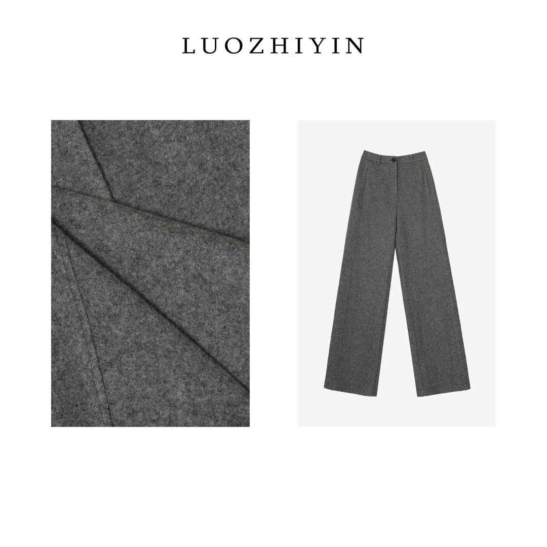 罗一一【P411228F】秋冬老钱风厚款高腰显瘦纯色裤子