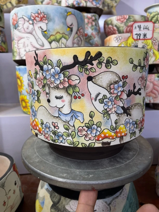 鹿盆盆，内口径15.5，高度13.5