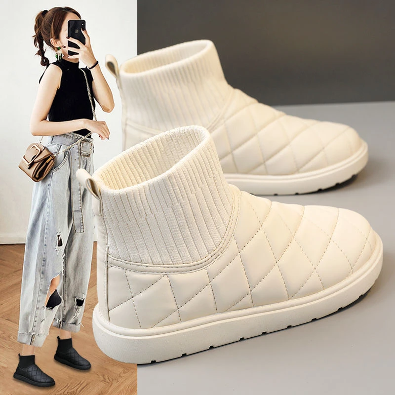 冬季网红豆豆棉鞋女2023新款时尚百搭加绒防水雪地靴一脚蹬懒人