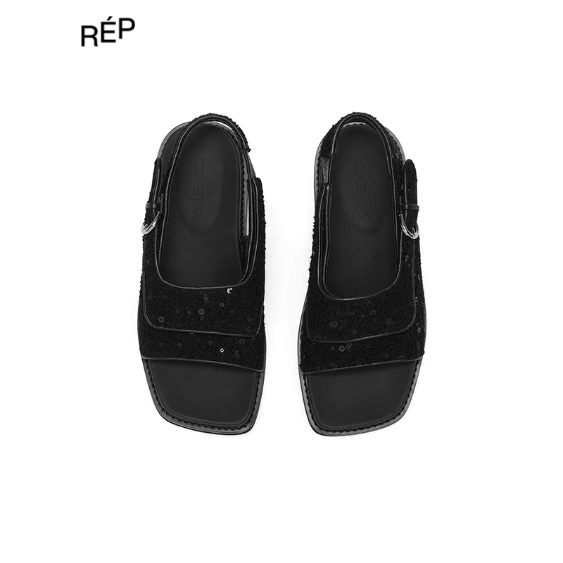 COTEMP设计师品牌黑胶脚踝搭扣拖鞋新款23PF TheREPUBLIQUE