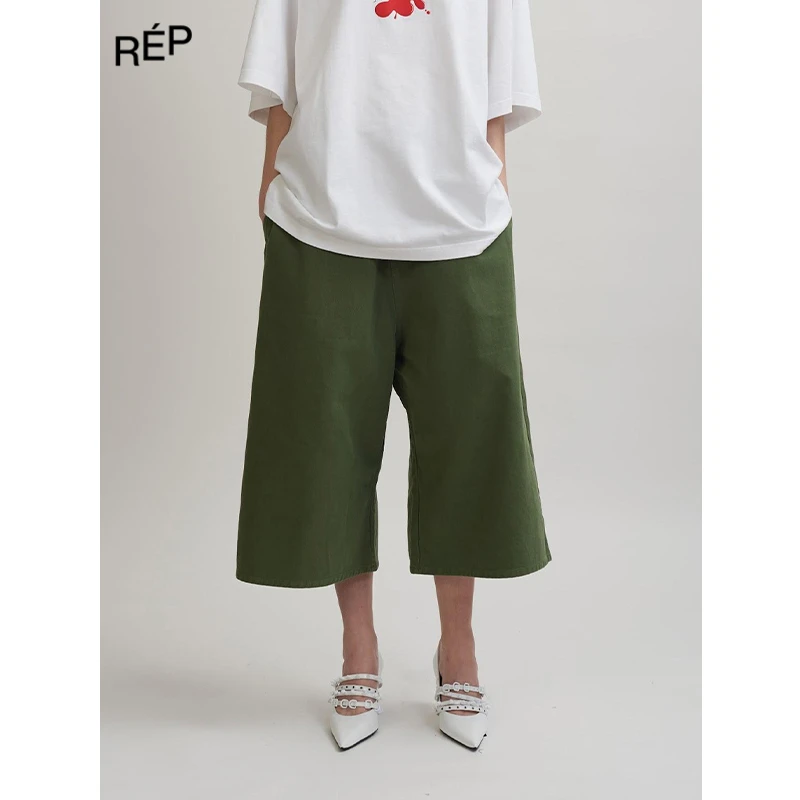 ABRA设计师品牌浅棕/绿色宽松中裤24FW 福福NO退NO换不包邮