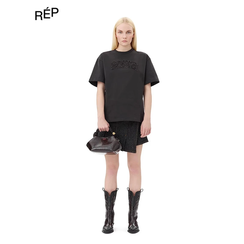 GANNI设计师品牌黑色刺绣LOGO短T恤25PS TheREPUBLIQUE女装买手店