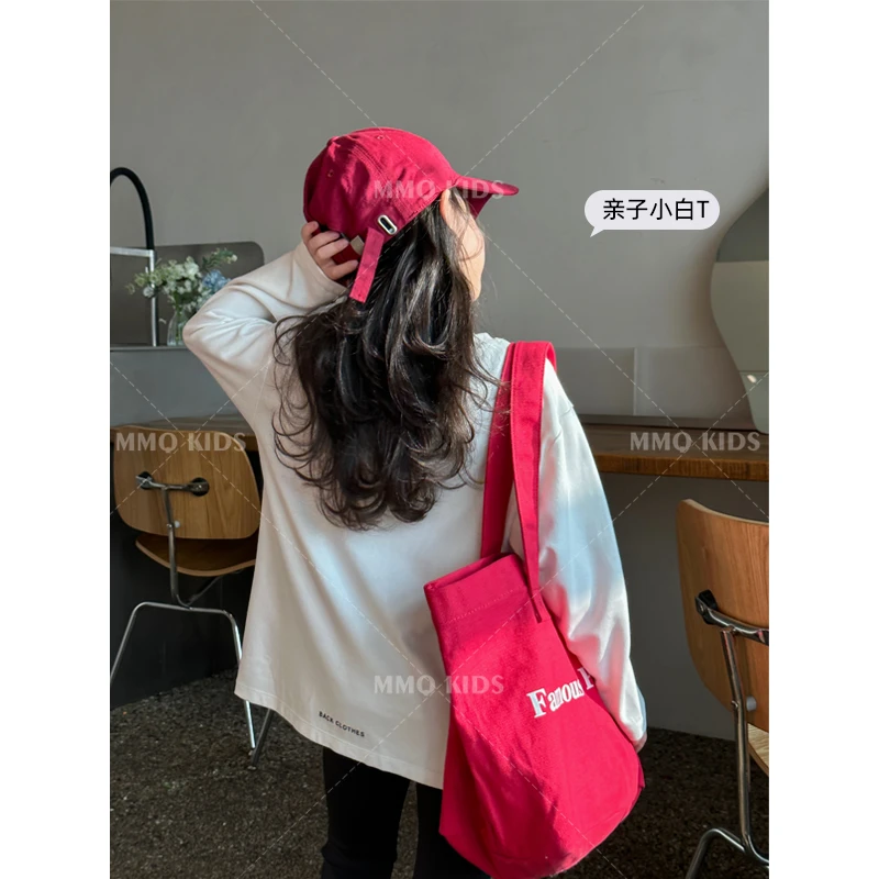 【现货-大白T】母女长袖T恤春季新款中大童宽松童装打底上衣女童