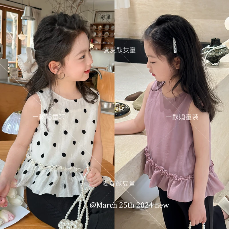 【现货-荷叶下摆小衫+优雅灵动的浪漫】女童夏季薄款儿童无袖娃娃衫