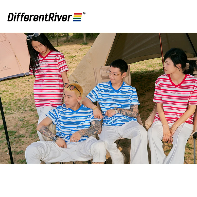DifferentRiver2023夏季【品牌款】-简约百搭条纹V领短袖