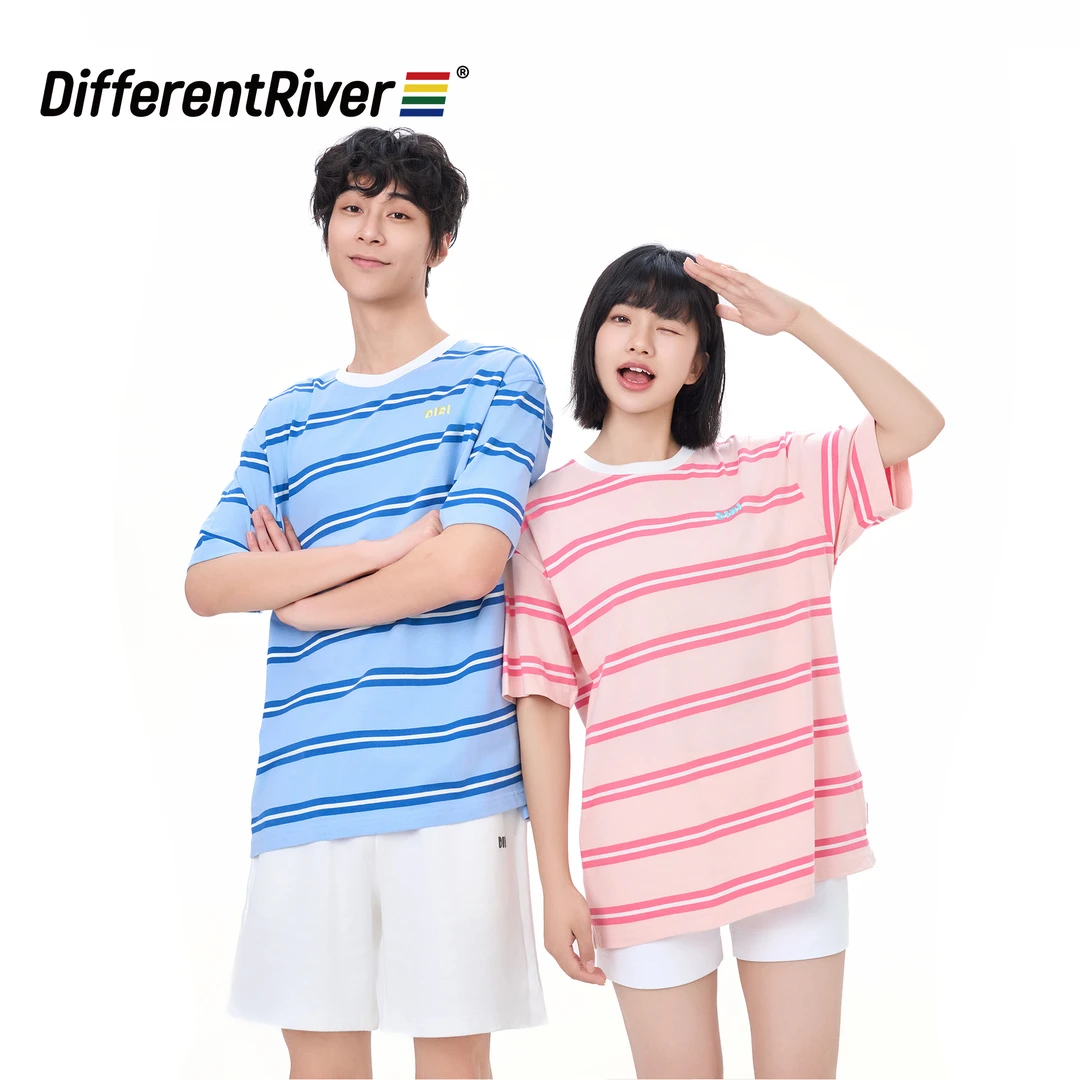 DifferentRiver2025春夏【S/HE】自在系列-时尚彩色条纹撞色休闲T恤