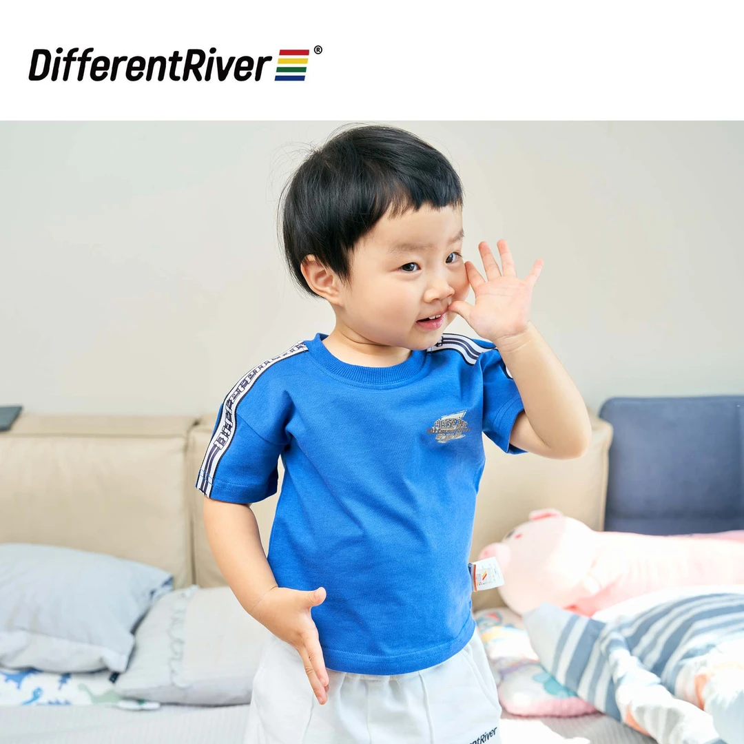 DifferentRiver2023夏季【假日】宅系列-纯色漫画风织带儿童T恤