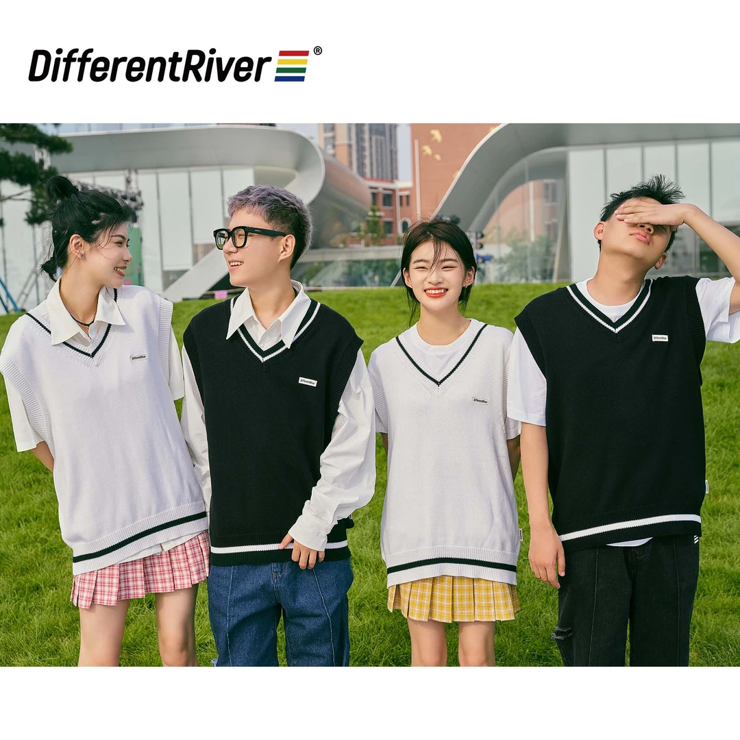 DifferentRiver秋冬【派对】基础款- 学院风针织V领宽松休闲背心