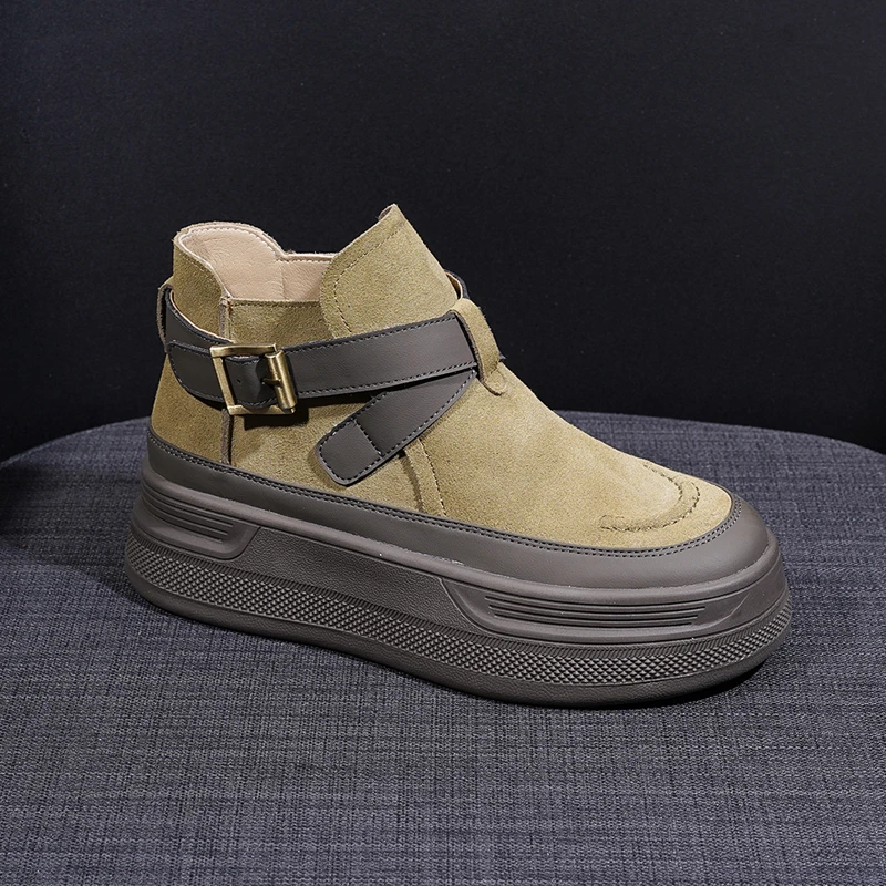 E1230  新款2024中帮百搭春秋休闲鞋加绒单鞋时尚厚底防滑女鞋