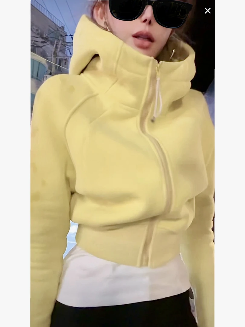 【加绒lulu】秋冬韩系百搭连帽拉链短款卫衣外套LWJ24D4C2412