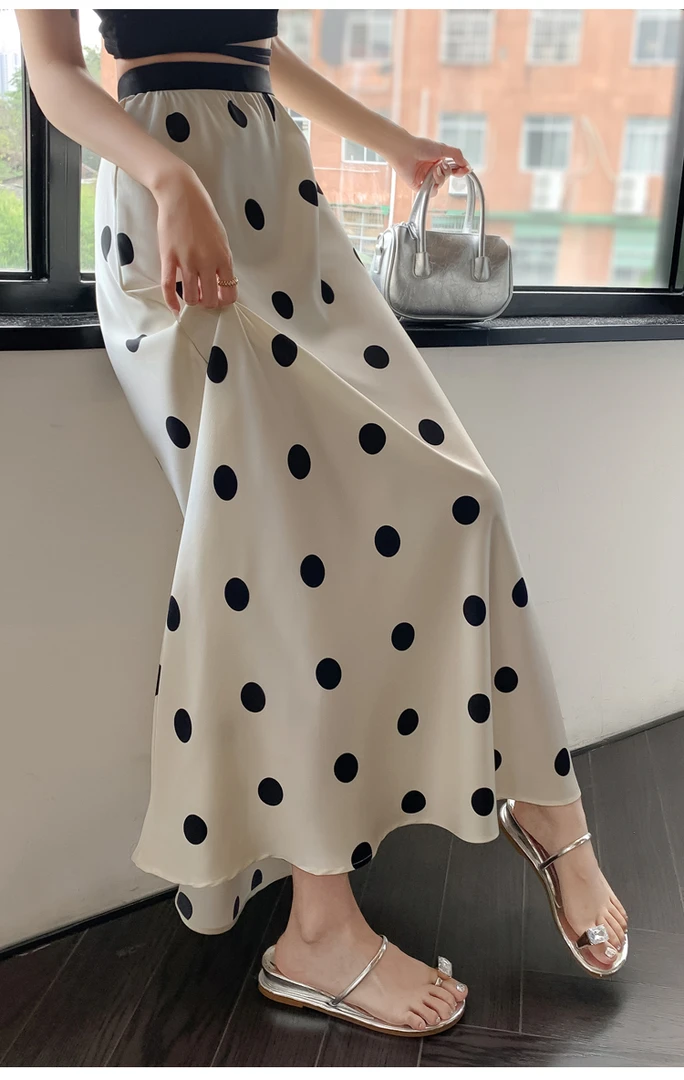 法式复古波点百搭半身裙2025夏季新款时尚显瘦长款大摆裙胖mm长裙