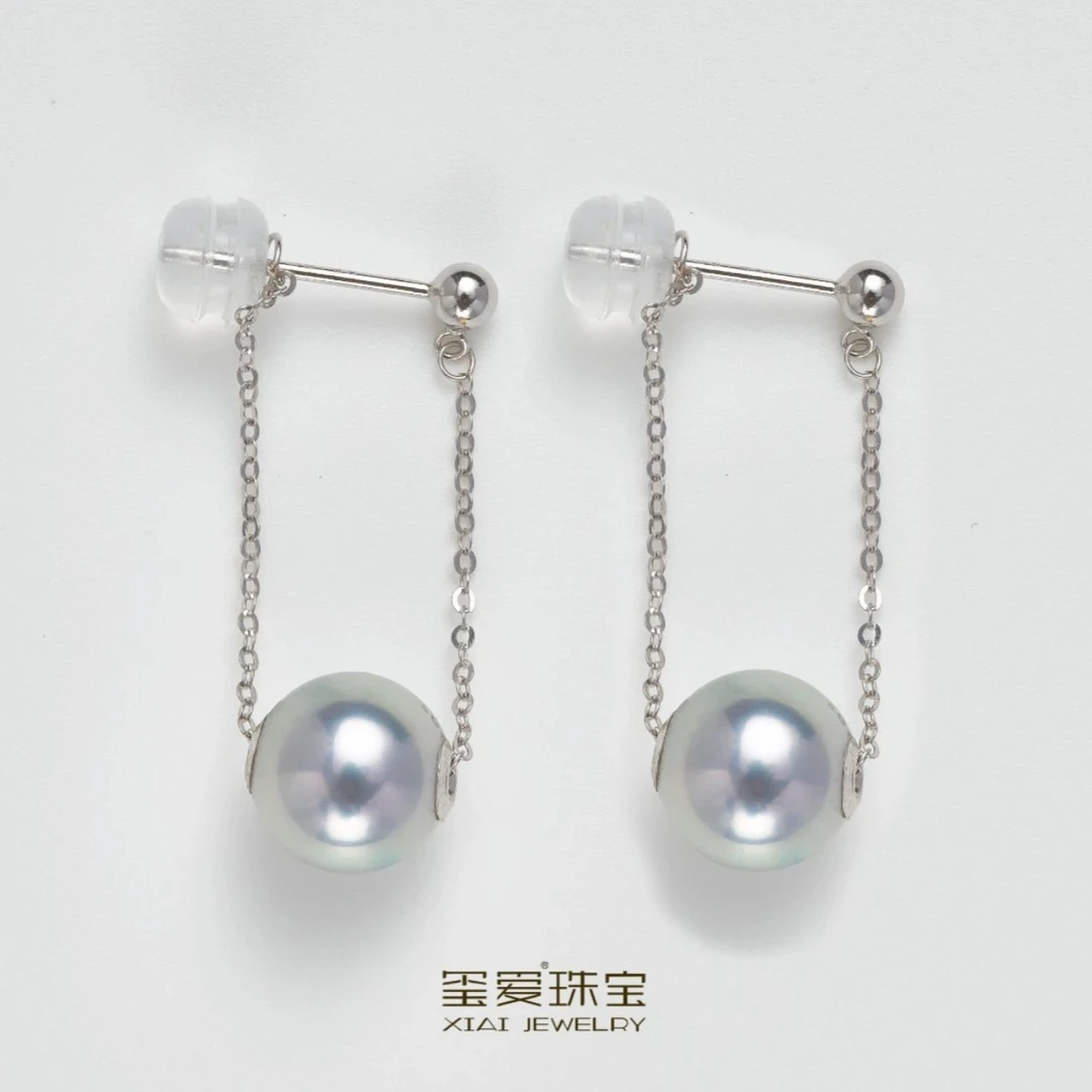 XIAI/玺爱【TY-36033】天然海水akoya真多麻+18K金秋千款耳饰珍珠
