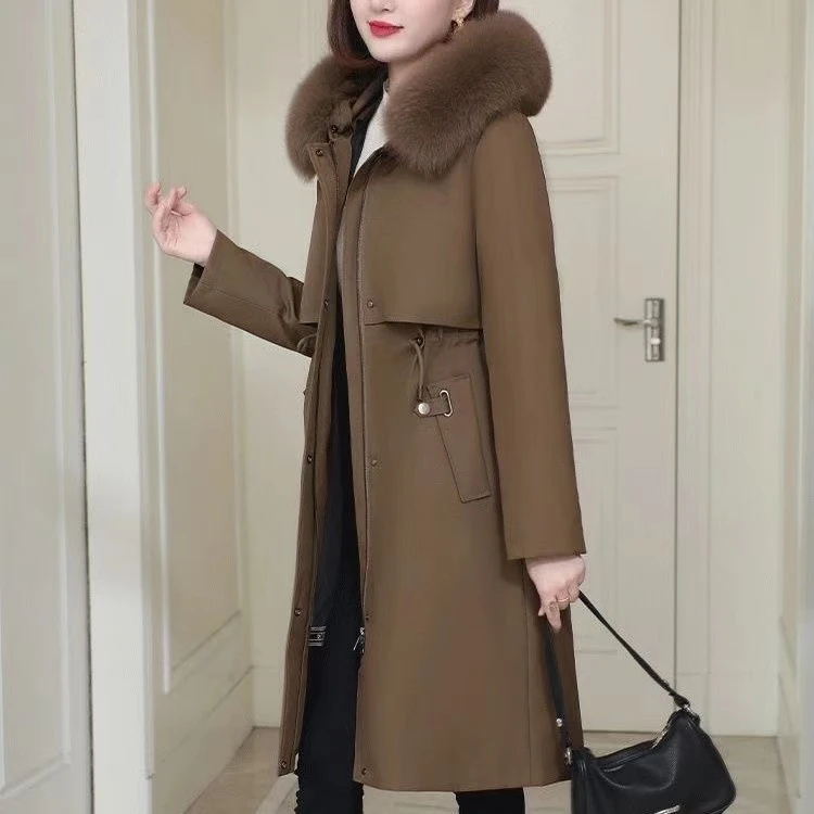 派克服女2024冬季新款加厚兔毛可拆卸内胆长款皮草外套高档女装