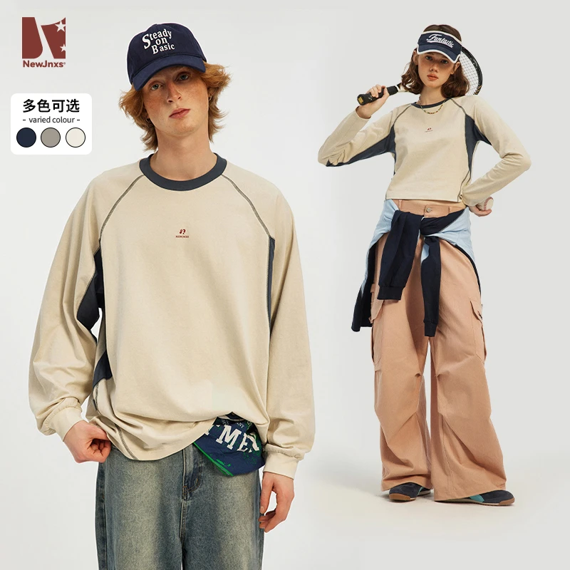 【棣棣专属】江南先生拼接印花长短款长袖T恤宽松情侣外套 JN43Y33