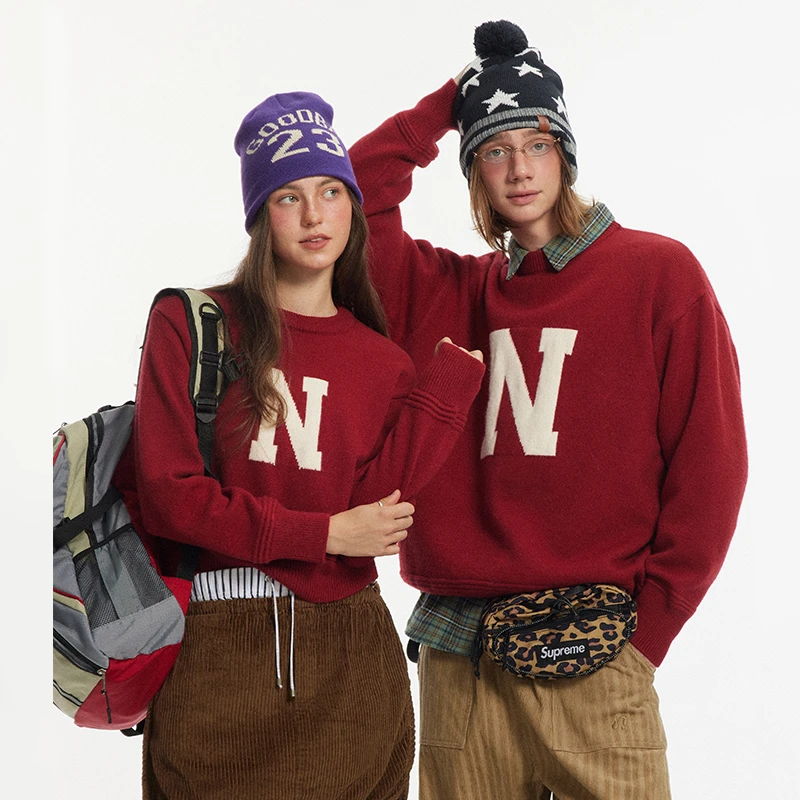 江南先生字母套头长短款毛衣秋冬男女宽松休闲圆领针织衫JN44B28