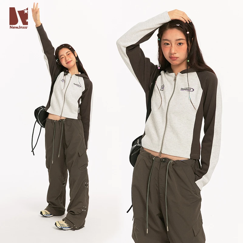 【匠音夫妇专属】连帽开衫卫衣女秋季短外套拼接辣妹夹克JN33J30