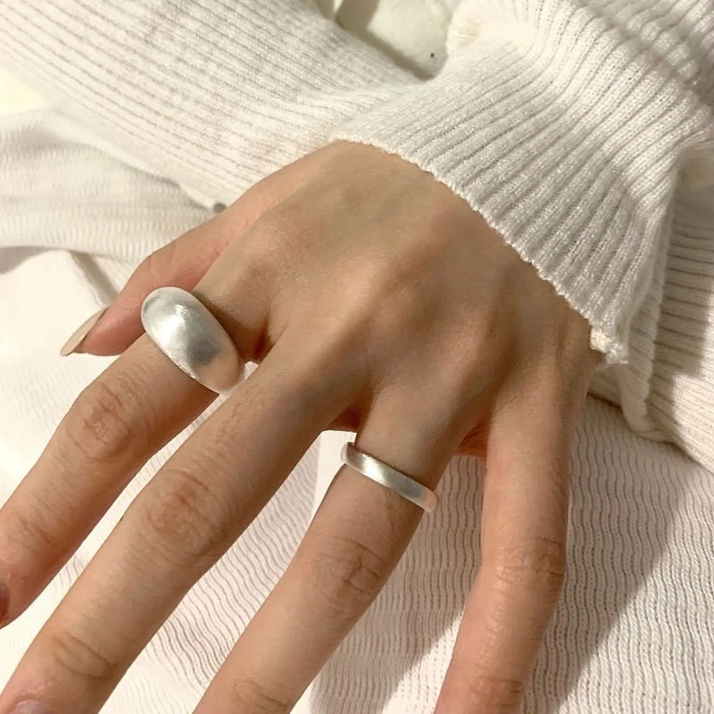 铜合金戒指 简约磨砂拉丝戒指女个性素圈百搭开口指环网红食指戒