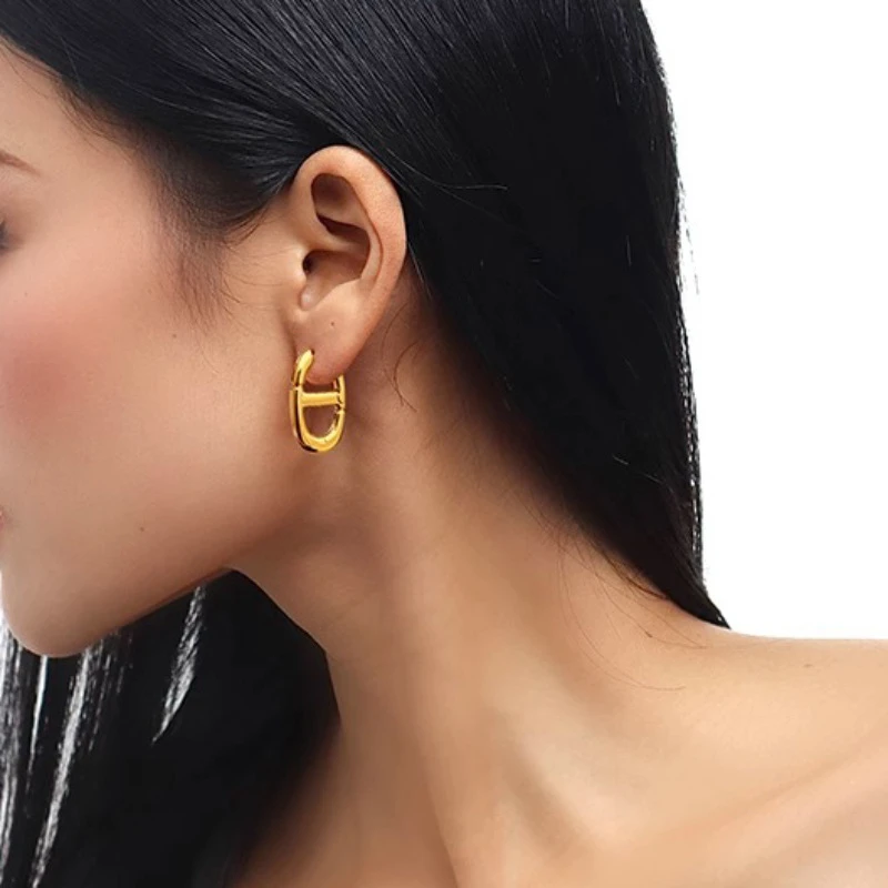 铜合金耳饰 几何猪鼻子镂空耳环女简约冷淡风耳扣嘻哈朋克耳饰