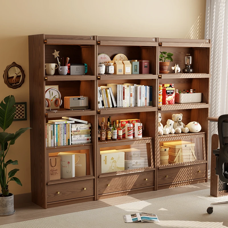 木屋记书柜一体整墙储物柜带门组合家用客厅落地展示玻璃门书架柜