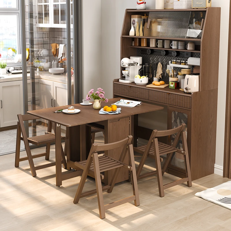 木屋记实木餐边柜餐桌一体靠墙置物柜酒柜储物柜厨房带餐桌橱柜