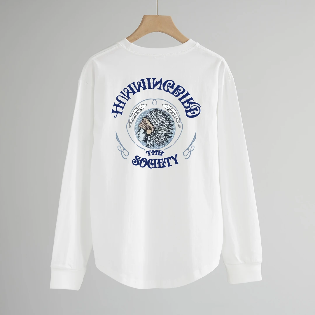 纯棉重磅260克秋冬长袖T恤春秋纯棉高街风印花宽松百搭圆领打底衫